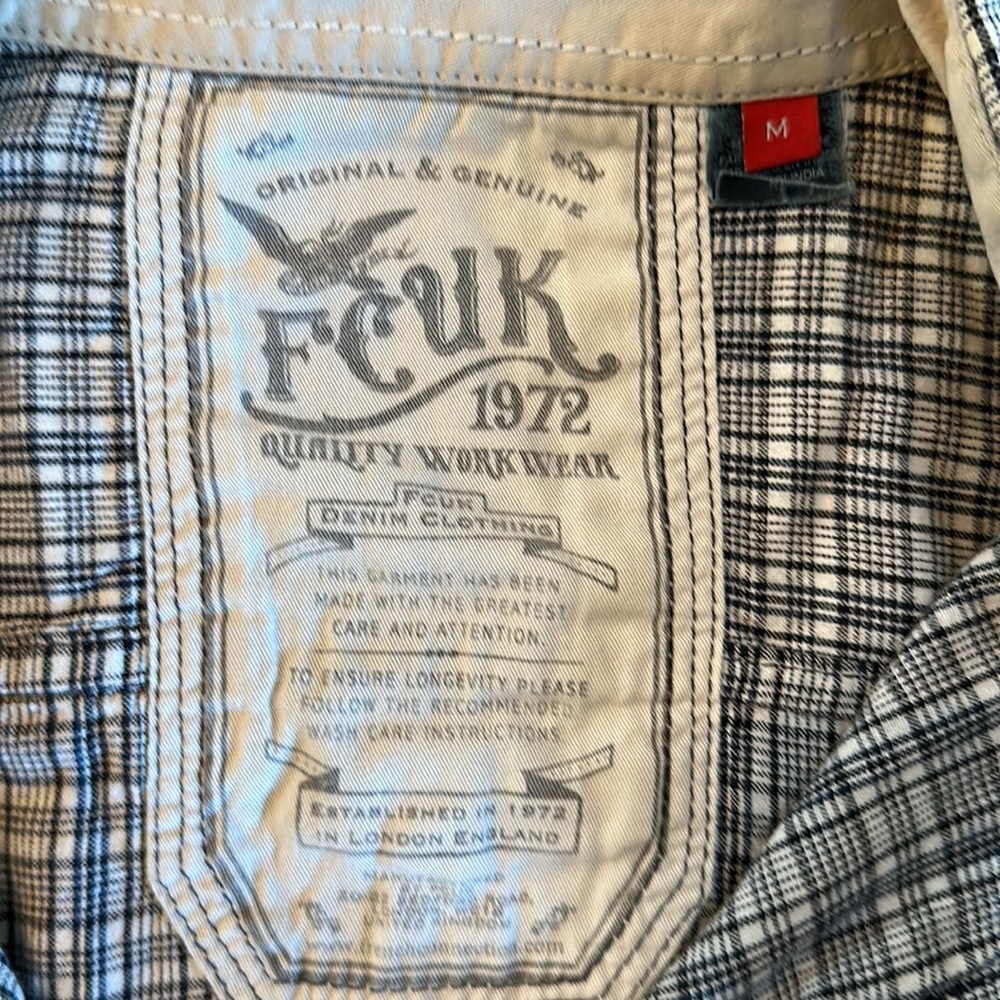 FCUK London plaid cotton snap front western style men’s shirt size Medium - Picture 2 of 6